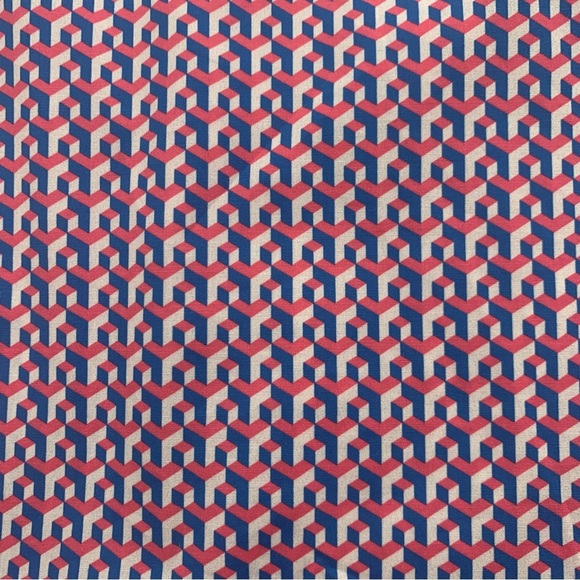 NWT COTON DOUX Paris Geo Print Button Front Shirt Cotton Poplin Pink Navy Blue - Picture 13 of 15